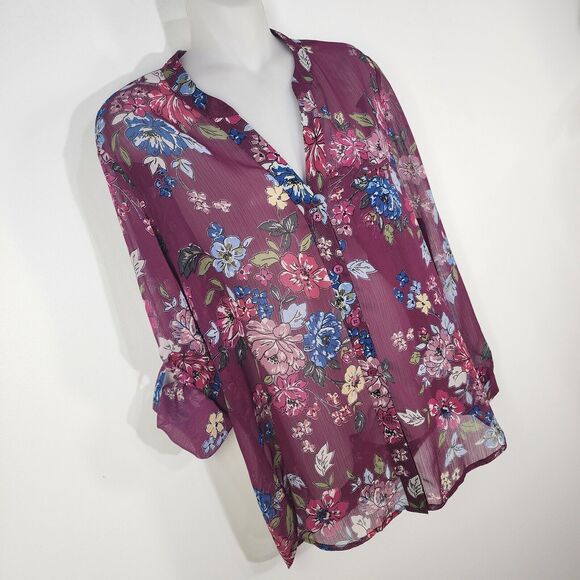 Kut from the kloth Shirt Women's Small Petite Jasmine Chiffon Button-Up Floral - Picture 4 of 11